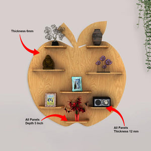 Apple Shape Backlit Designer Wooden Wall Shelf / Book Shelf / Night Light, Light Oak Finish