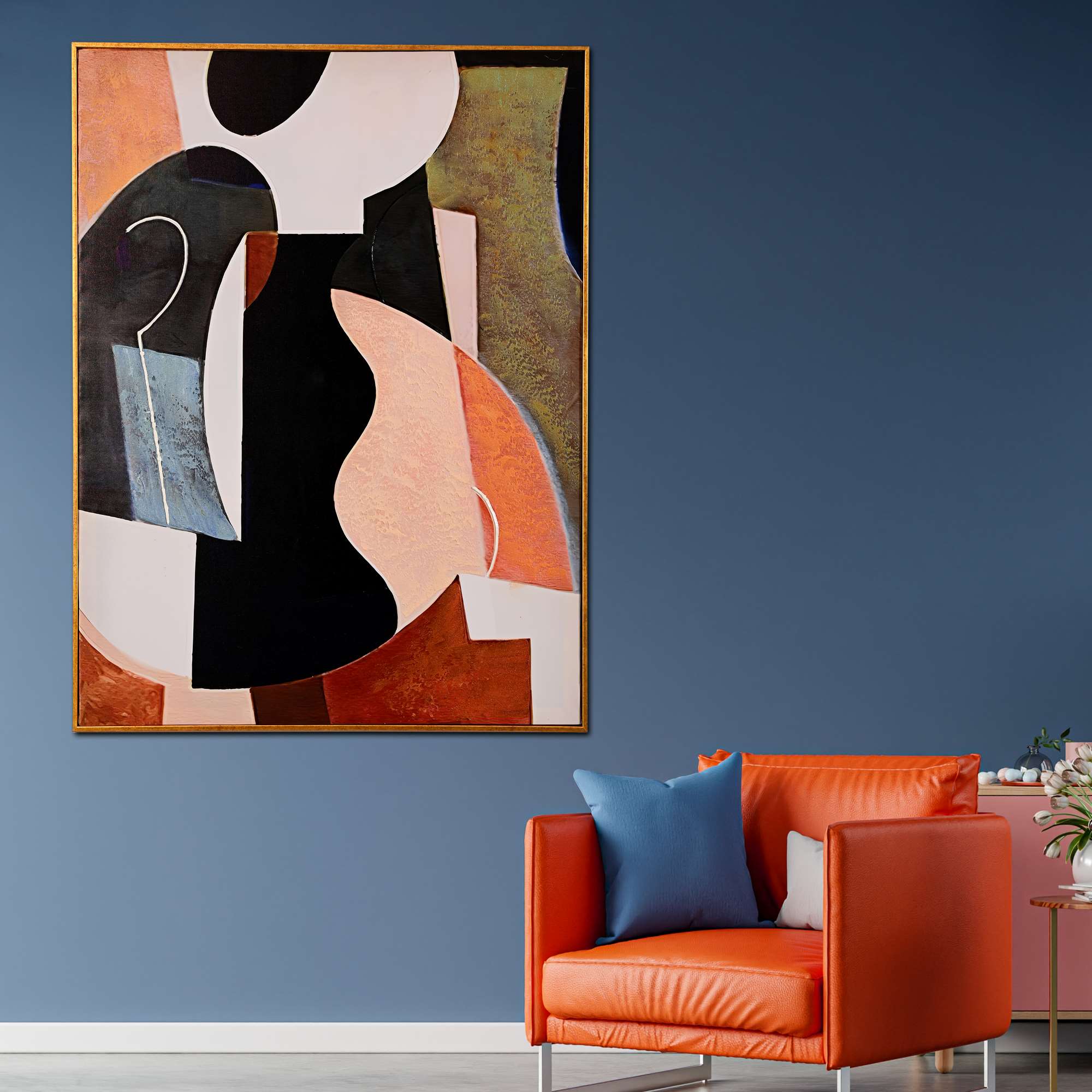 Architectural Rhythms Abstract Hand Painted Wall Painting with Floating Frame