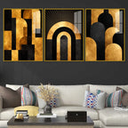Art Deco Gold Abstract Acrylic Floating Frame Wall Painting Set of 3