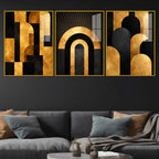 Art Deco Gold Abstract Acrylic Floating Frame Wall Painting Set of 3
