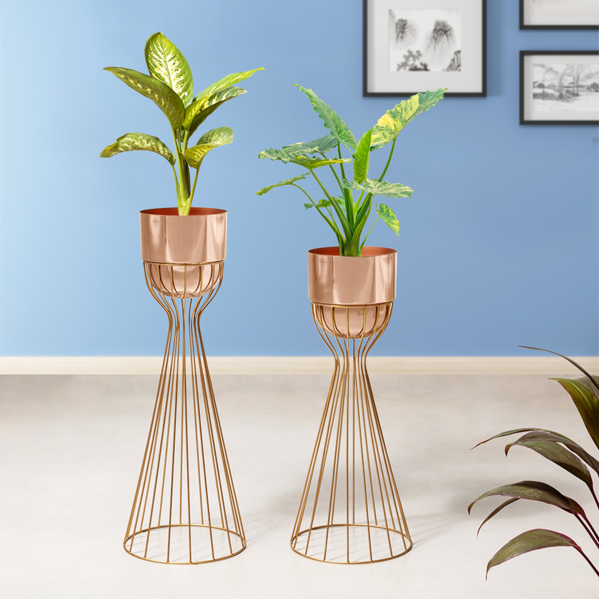 Artful Foliage Gold Stand & Ross Gold Pot Planters Set of 2