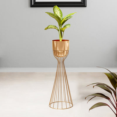 Artful Foliage Golden Stand & Gold Pot - Large Size Planter