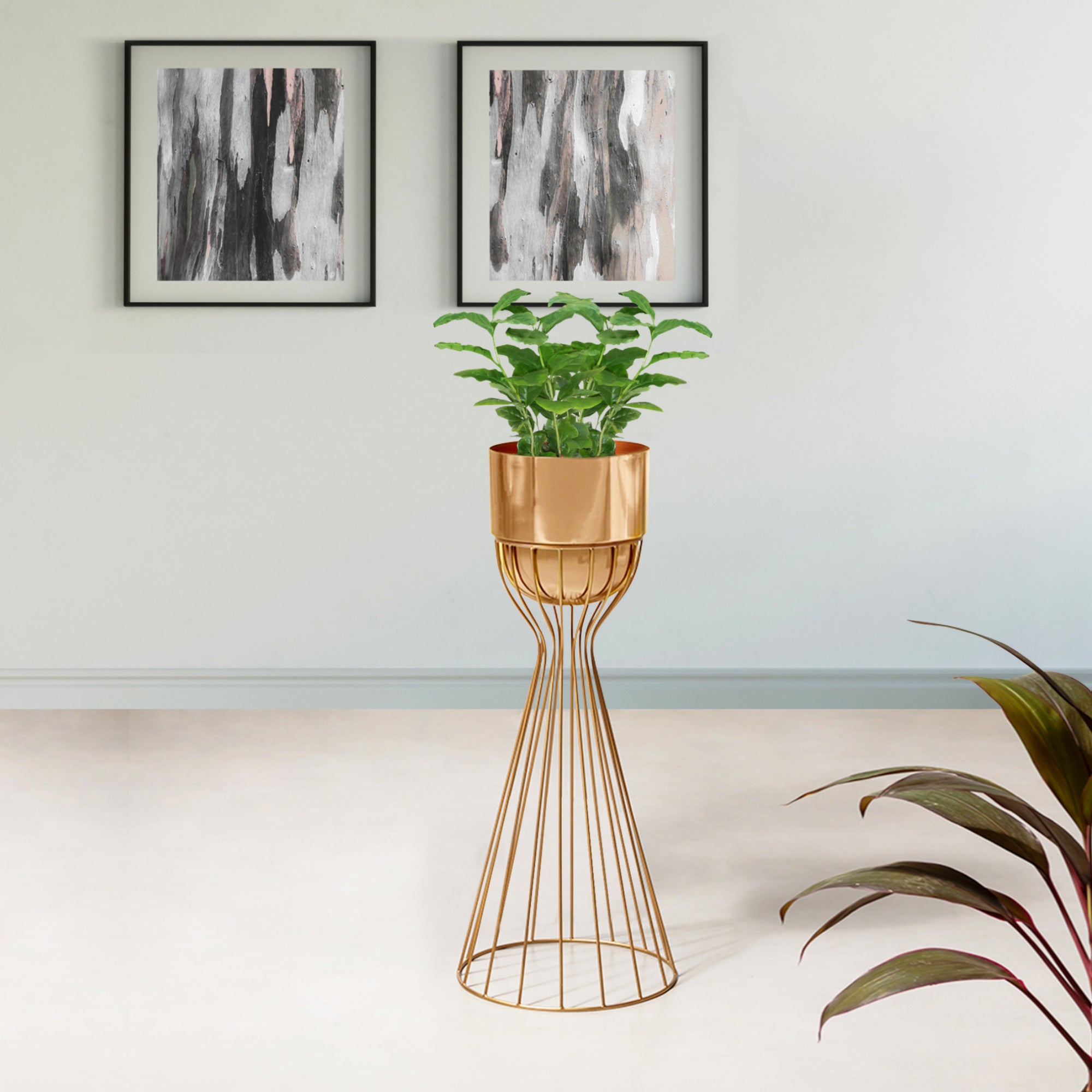 Artful Foliage Golden Stand & Gold Pot - Medium Size Planter