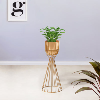 Artful Foliage Golden Stand & Gold Pot - Medium Size Planter