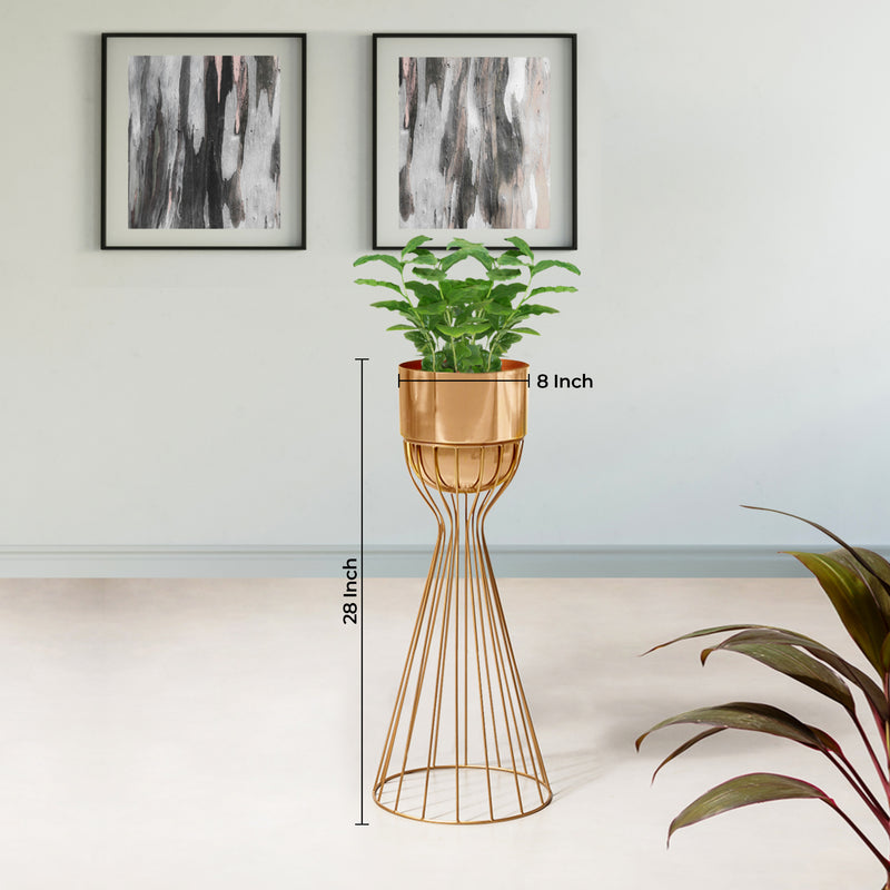Artful Foliage Golden Stand & Gold Pot - Medium Size Planter