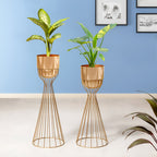 Artful Foliage Golden Stand & Gold Pot Planters Set of 2