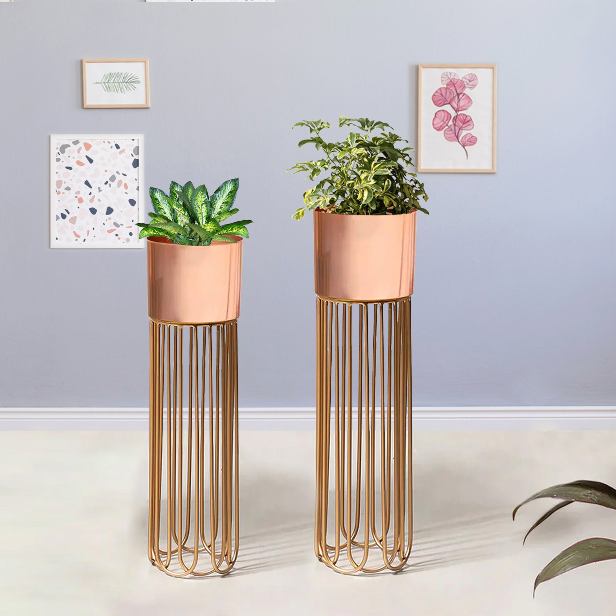 Artisan Arboretum Gold Stand & Ross Gold Pot Planters Set of 2