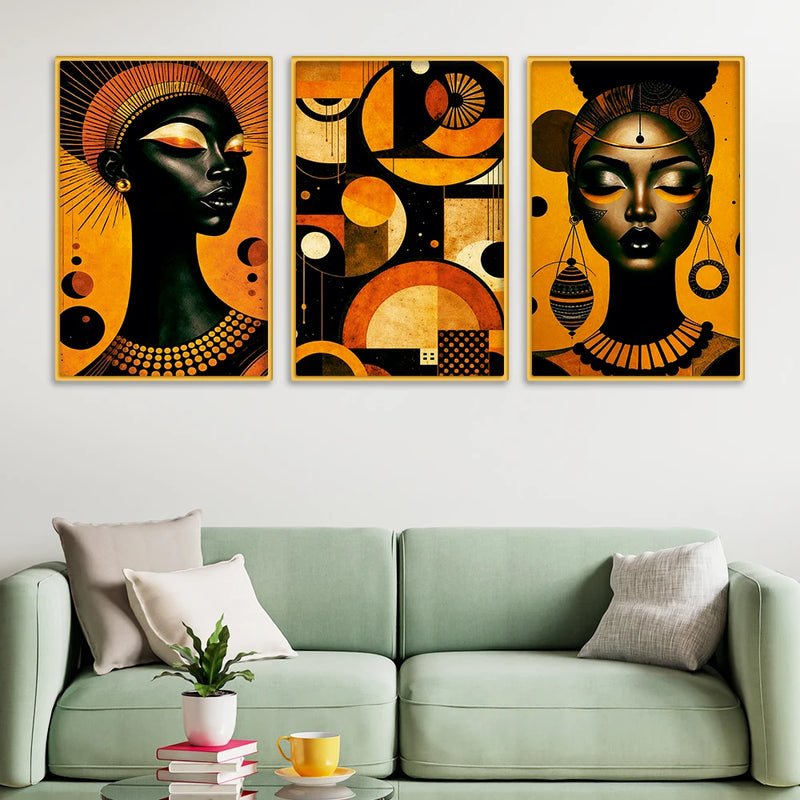 Artistic African Abstract Canvas Wall Painting Set of Three