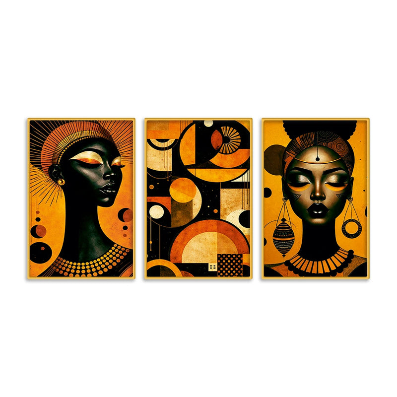 Artistic African Abstract Canvas Wall Painting Set of Three