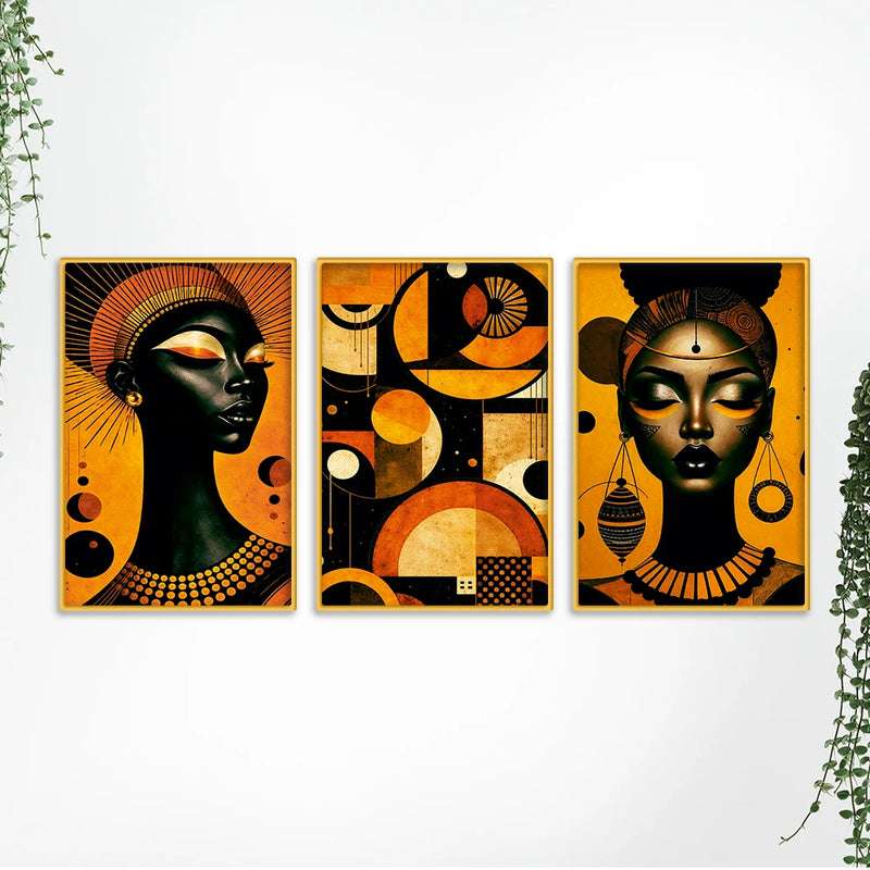 Artistic African Abstract Canvas Wall Painting Set of Three