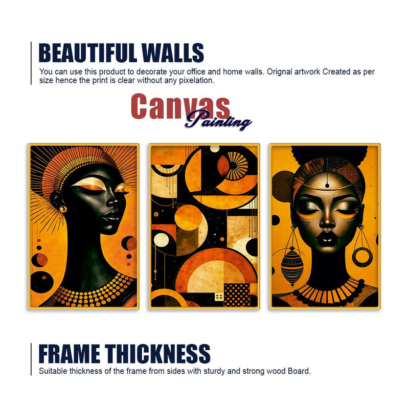 Artistic African Abstract Canvas Wall Painting Set of Three