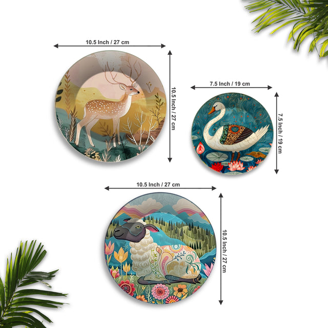 Artistic Animal Wilderness Premium Wall Plates Painting Set of 3