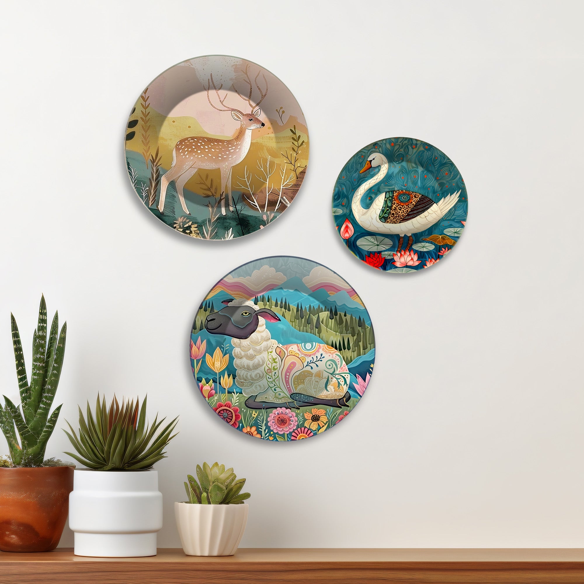 Artistic Animal Wilderness Premium Wall Plates Painting Set of 3