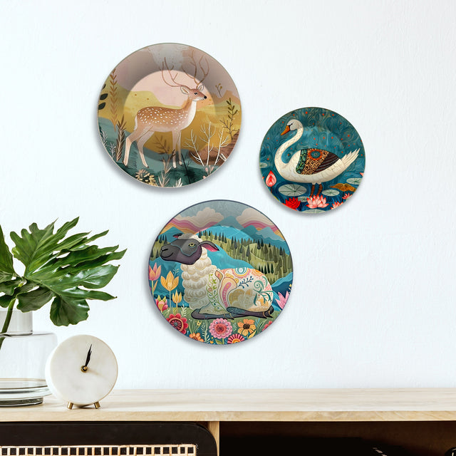 Artistic Animal Wilderness Premium Wall Plates Painting Set of 3