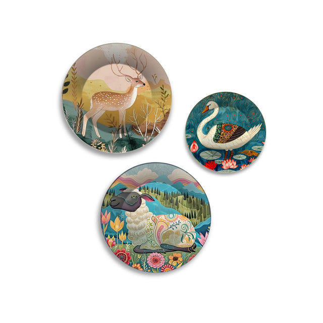 Artistic Animal Wilderness Premium Wall Plates Painting Set of 3