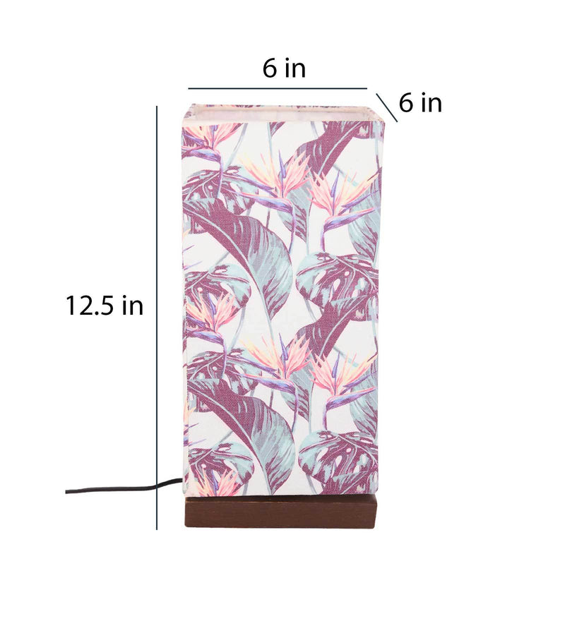 Artistic Birds Of Paradise Multicolor Printed Table Lamp with Wooden Finish Base