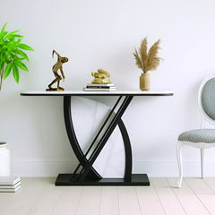 Artistic Black and White Console Table with Dynamic Geometric Support