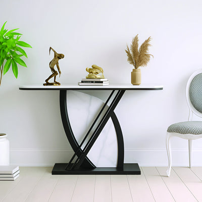 Artistic Black and White Console Table with Dynamic Geometric Support