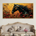 Artistic Black Horse Abstract Floral Canvas Wall Painting