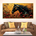 Artistic Black Horse Abstract Floral Canvas Wall Painting