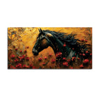 Artistic Black Horse Abstract Floral Canvas Wall Painting