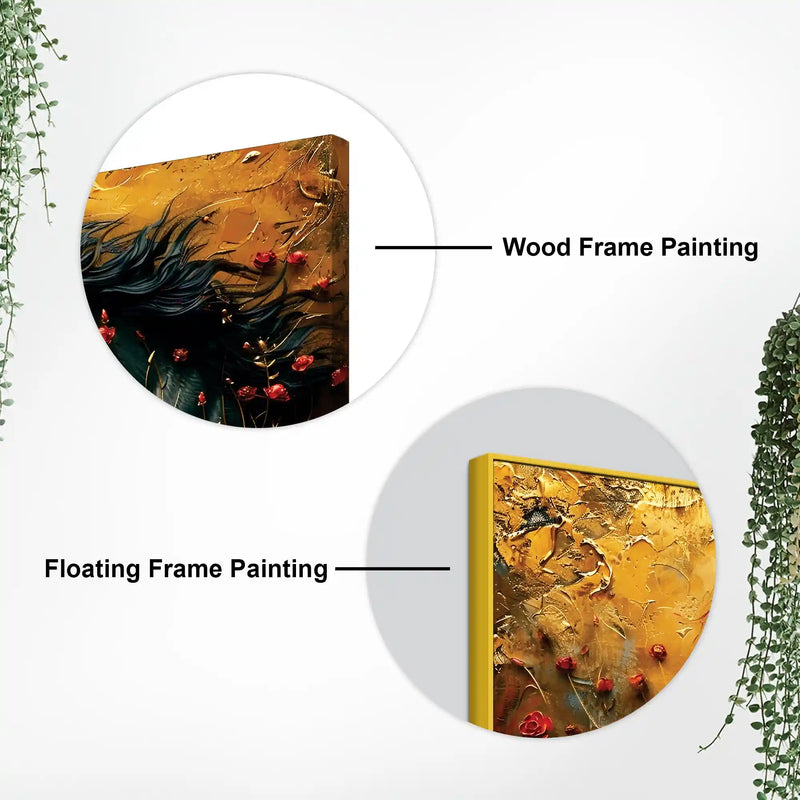 Artistic Black Horse Abstract Floral Canvas Wall Painting