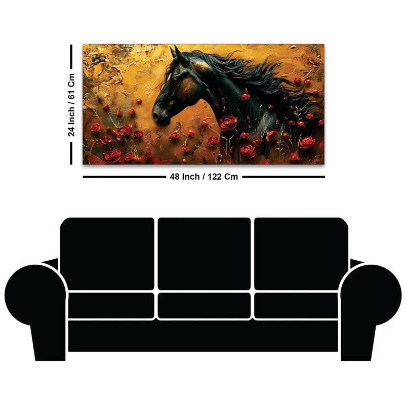 Artistic Black Horse Abstract Floral Canvas Wall Painting