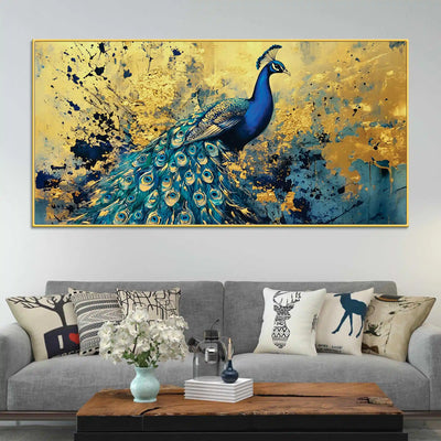 artistic-blue-feathered-peacock-abstract-canvas-wall-painting