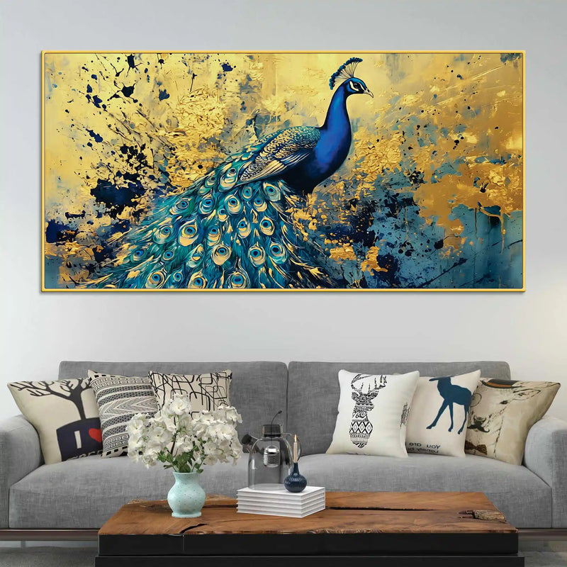 artistic-blue-feathered-peacock-abstract-canvas-wall-painting