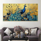 Artistic Blue Feathered Peacock Abstract Canvas Wall Painting