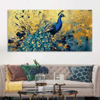 Artistic Blue Feathered Peacock Abstract Canvas Wall Painting
