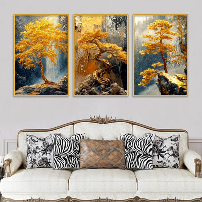 Artistic Bonsai Tree Canvas Wall Painting Set of Three