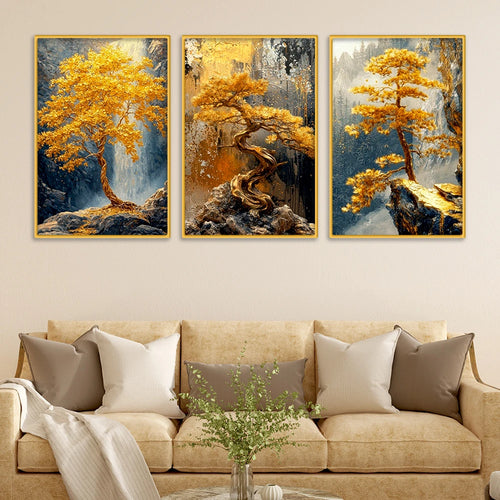 Artistic Bonsai Tree Canvas Wall Painting Set of Three