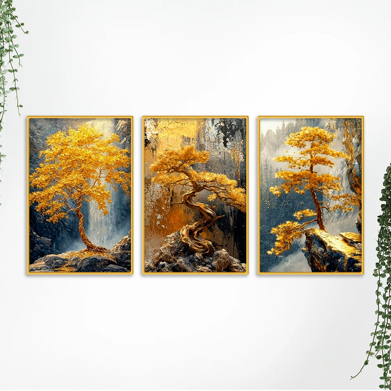 Artistic Bonsai Tree Canvas Wall Painting Set of Three