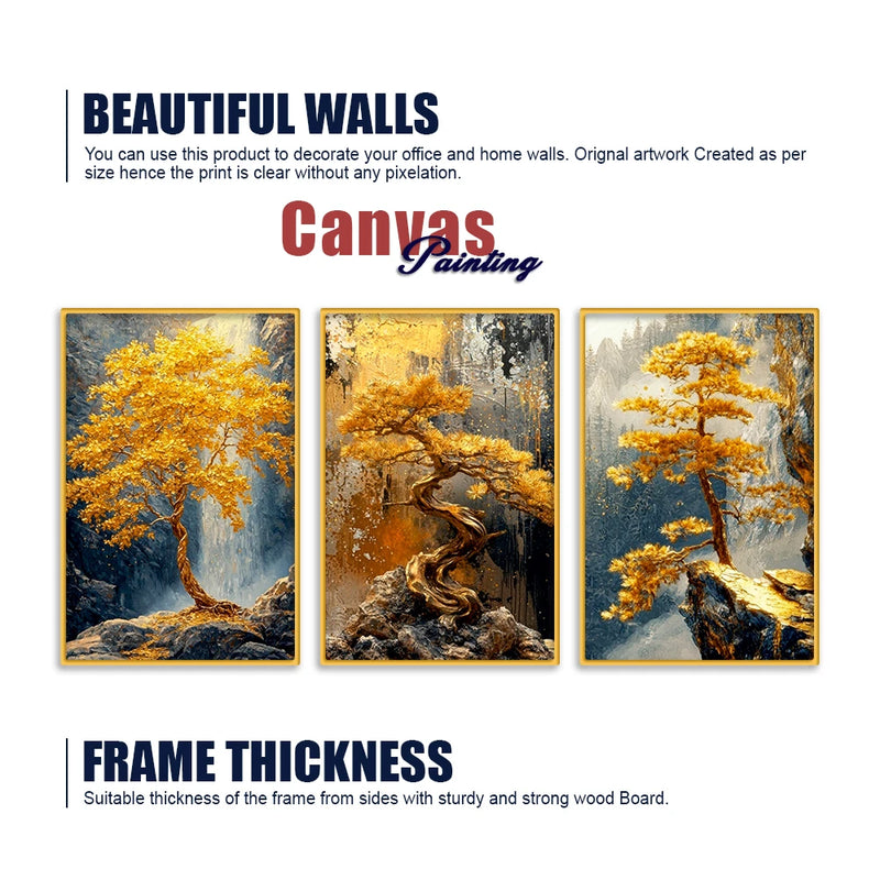 Artistic Bonsai Tree Canvas Wall Painting Set of Three
