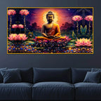 Artistic Buddha Lotus Crystal Glass Painting for Premium Wall Décor