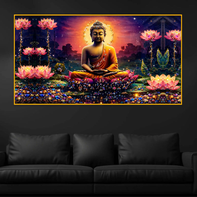Artistic Buddha Lotus Crystal Glass Painting for Premium Wall Décor