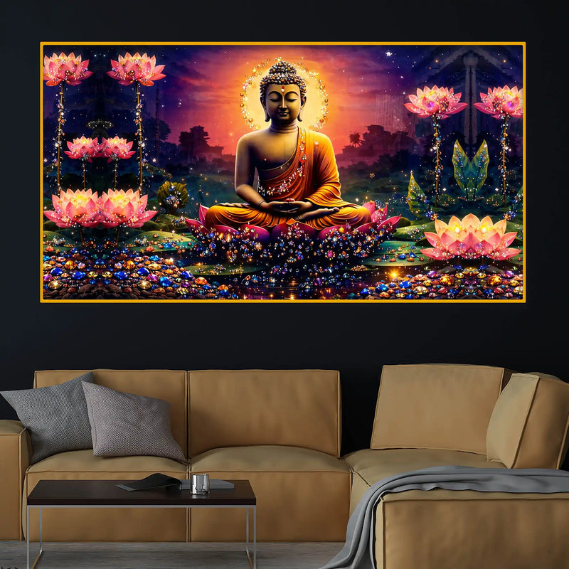 Artistic Buddha Lotus Crystal Glass Painting for Premium Wall Décor