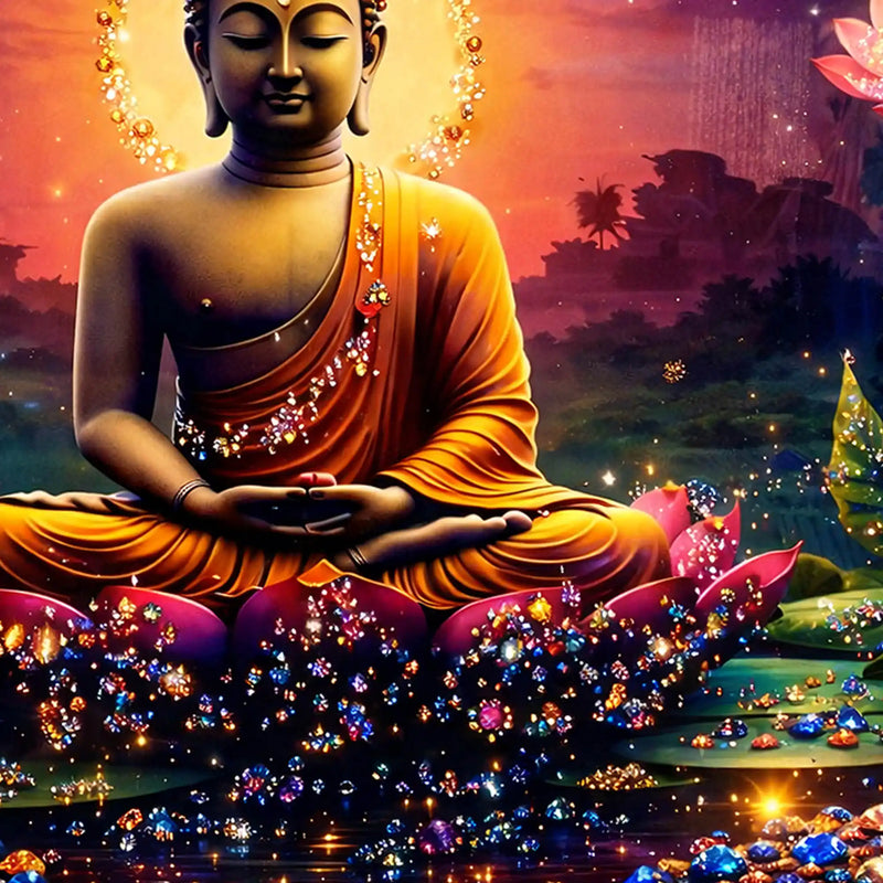 Artistic Buddha Lotus Crystal Glass Painting for Premium Wall Décor