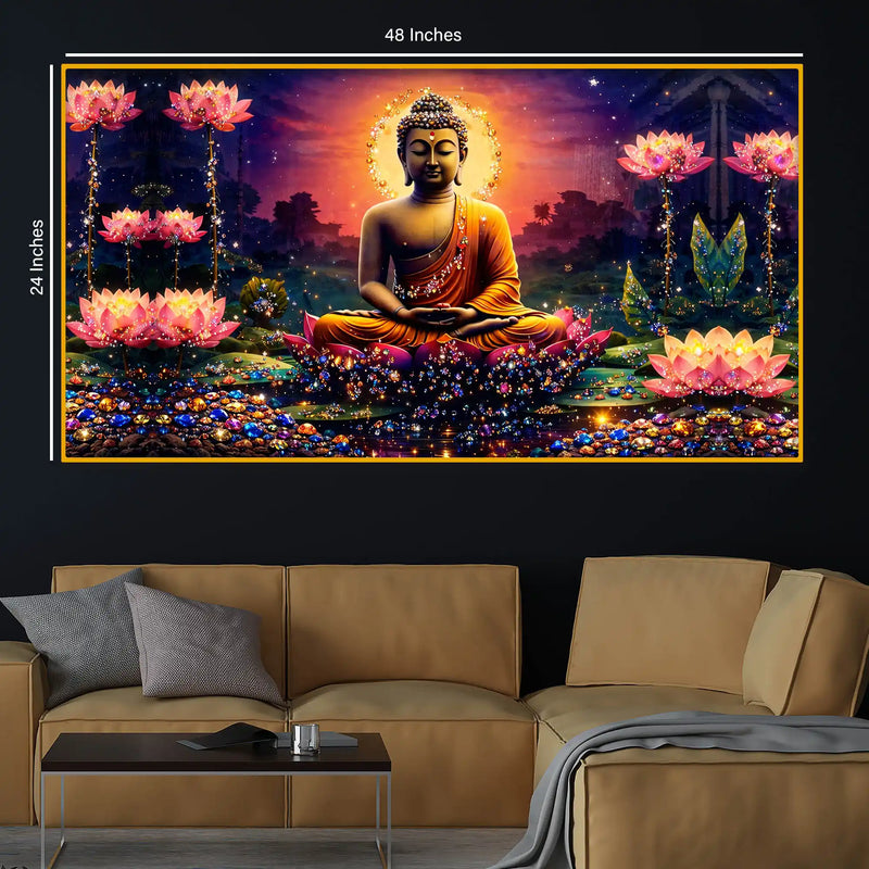 Artistic Buddha Lotus Crystal Glass Painting for Premium Wall Décor