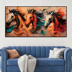 Artistic Colorful Three Horse Canvas Wall Art Painting