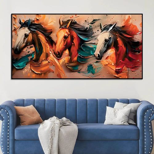 Artistic Colorful Three Horse Canvas Wall Art Painting
