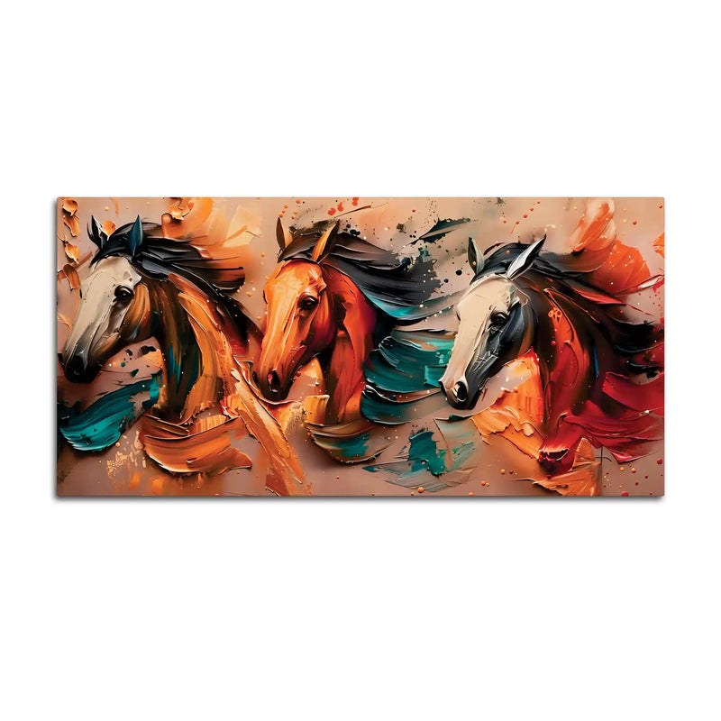 Artistic Colorful Three Horse Canvas Wall Art Painting