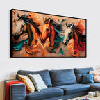Artistic Colorful Three Horse Canvas Wall Art Painting