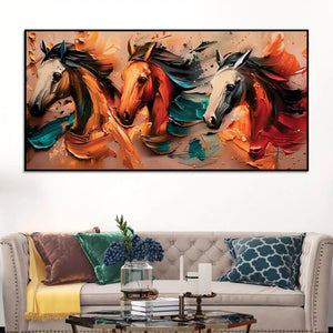 Artistic Colorful Three Horse Canvas Wall Art Painting