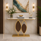 Artistic Console Table with White Marble Top and Leaf Inspired Base
