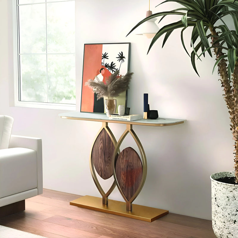 artistic-console-table-with-white-marble-top-and-leaf-inspired-base
