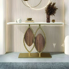 Artistic Console Table with White Marble Top and Leaf Inspired Base