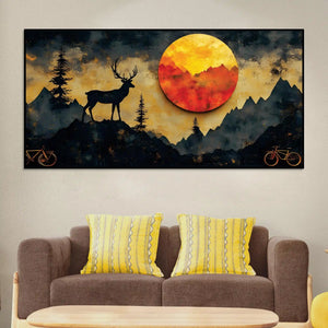 artistic-deer-canvas-wall-art-sunset-mountain-painting