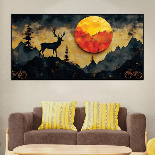 artistic-deer-canvas-wall-art-sunset-mountain-painting